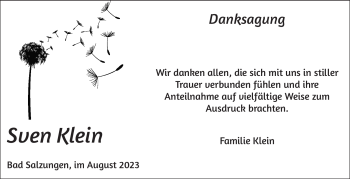 Traueranzeige von Sven Klein von Südthüringer Presse