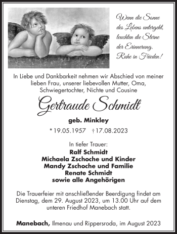 Traueranzeige von Gertraude Schmidt von Südthüringer Presse