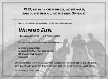 Traueranzeige von Wilfried Eisel von Südthüringer Presse