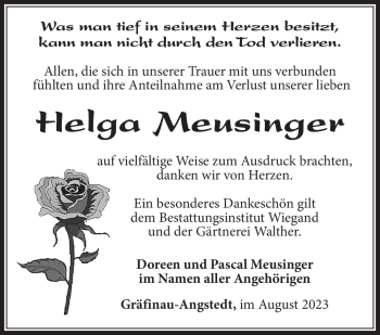 Traueranzeige von Helga Meusinger von Südthüringer Presse