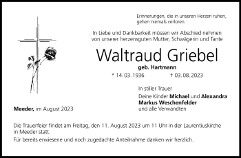 Traueranzeige von Waltraud Griebel von Neue Presse Coburg