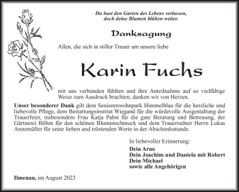 Traueranzeige von Karin Fuchs von Südthüringer Presse