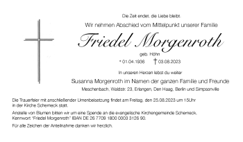 Traueranzeige von Friedel Morgenroth von Neue Presse Coburg
