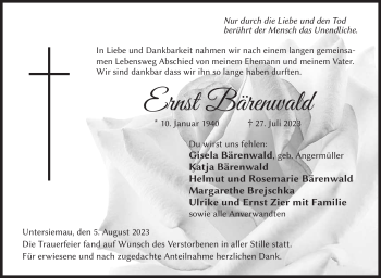 Traueranzeige von Ernst Bärenwald von Neue Presse Coburg