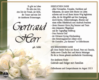 Traueranzeige von Gertraud Herr von Südthüringer Presse