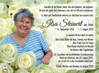Traueranzeige von Ilsa Steinert von Südthüringer Presse