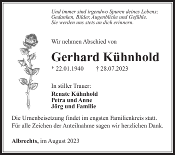 Traueranzeige von Gerhard Kühnhold von Südthüringer Presse
