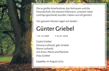 Traueranzeige von Günter Griebel von Südthüringer Presse