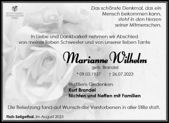 Traueranzeige von Marianne Wilhelm von Südthüringer Presse