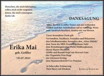 Traueranzeige von Erika Mai von Südthüringer Presse
