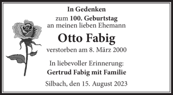 Traueranzeige von Otto Fabig von Südthüringer Presse