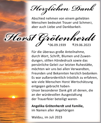 Traueranzeige von Horst Grötenherdt von Südthüringer Presse