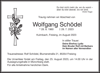 Traueranzeige von Wolfgang Schödel von Frankenpost