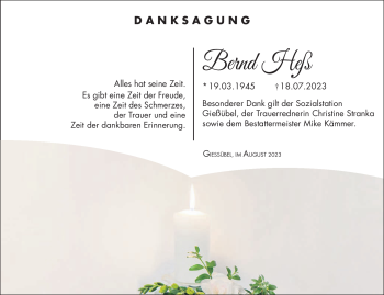 Traueranzeige von Bernd Heß von Südthüringer Presse