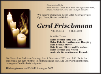 Traueranzeige von Gerd Frischmann von Südthüringer Presse
