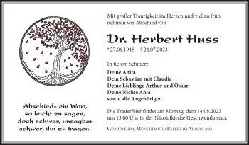 Traueranzeige von Herbert Huss von Südthüringer Presse