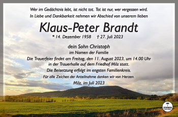 Traueranzeige von Klaus-Peter Brandt von Südthüringer Presse