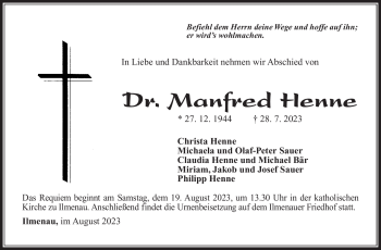 Traueranzeige von Manfred Henne von Südthüringer Presse