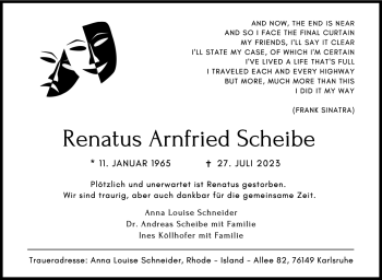 Traueranzeige von Renatus Scheibe von Südthüringer Presse