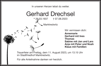 Traueranzeige von Gerhard Drechsel von Frankenpost