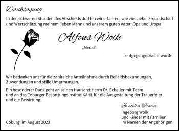 Traueranzeige von Alfons Woik von Neue Presse Coburg