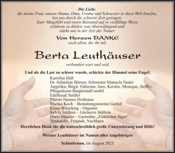 Traueranzeige von Berta Leuthäuser von Südthüringer Presse