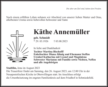 Traueranzeige von Käthe Annemüller von Südthüringer Presse