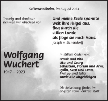 Traueranzeige von Wolfgang Wuchert von Südthüringer Presse