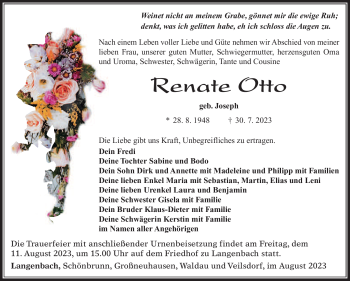 Traueranzeige von Renate Otto von Südthüringer Presse