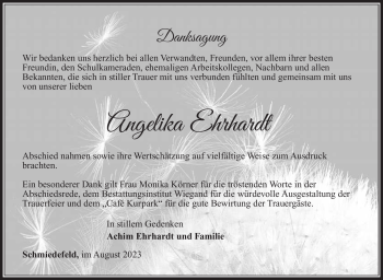 Traueranzeige von Angelika Ehrhardt von Südthüringer Presse