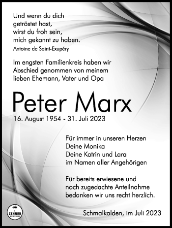 Traueranzeige von Peter Marx von Südthüringer Presse