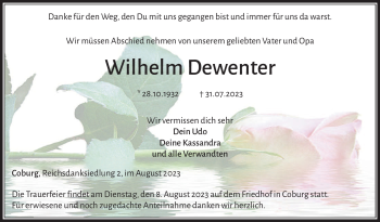 Traueranzeige von Wilhelm Dewenter von Neue Presse Coburg