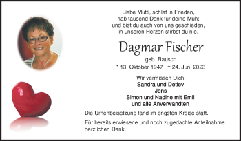 Traueranzeige von Dagmar Fischer von Frankenpost