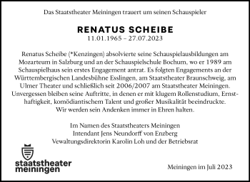Traueranzeige von Renatus Scheibe von Südthüringer Presse