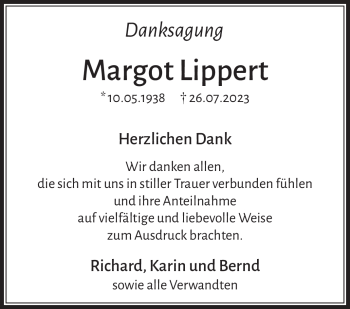 Traueranzeige von Margot Lippert von Neue Presse Coburg
