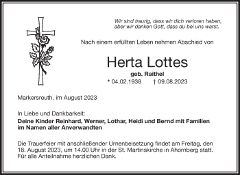 Traueranzeige von Herta Lottes von Frankenpost