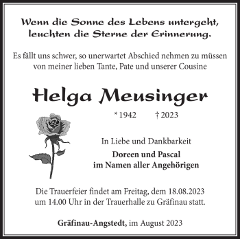 Traueranzeige von Helga Meusinger von Südthüringer Presse