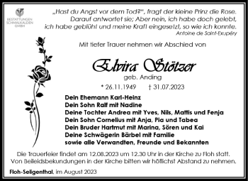 Traueranzeige von Elvira Stötzer von Südthüringer Presse