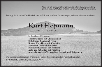 Traueranzeige von Kurt Hofmann von Südthüringer Presse