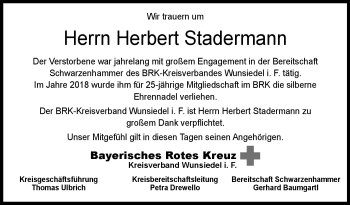 Traueranzeige von Herbert Stadermann von Frankenpost