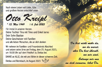 Traueranzeige von Otto Kreipl von Südthüringer Presse