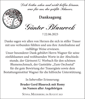 Traueranzeige von Günter Blaurock von Südthüringer Presse