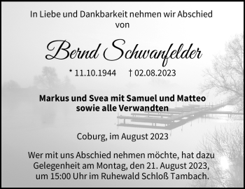 Traueranzeige von Bernd Schwanfelder von Neue Presse Coburg