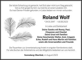 Traueranzeige von Roland Wolf von Südthüringer Presse