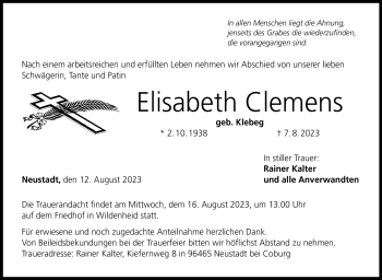 Traueranzeige von Elisabeth Clemens von Neue Presse Coburg