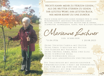 Traueranzeige von Marianne Lochner von Südthüringer Presse
