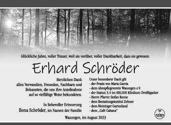 Traueranzeige von Erhard Schröder von Südthüringer Presse