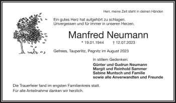 Traueranzeige von Manfred Neumann von Frankenpost