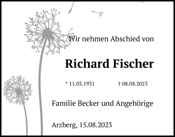 Traueranzeige von Richard Fischer von Frankenpost