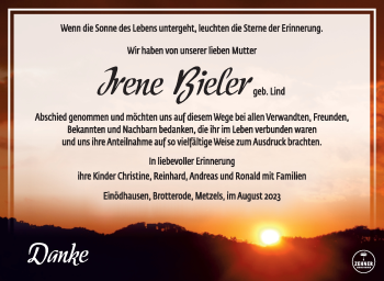 Traueranzeige von Irene Bieler von Südthüringer Presse
